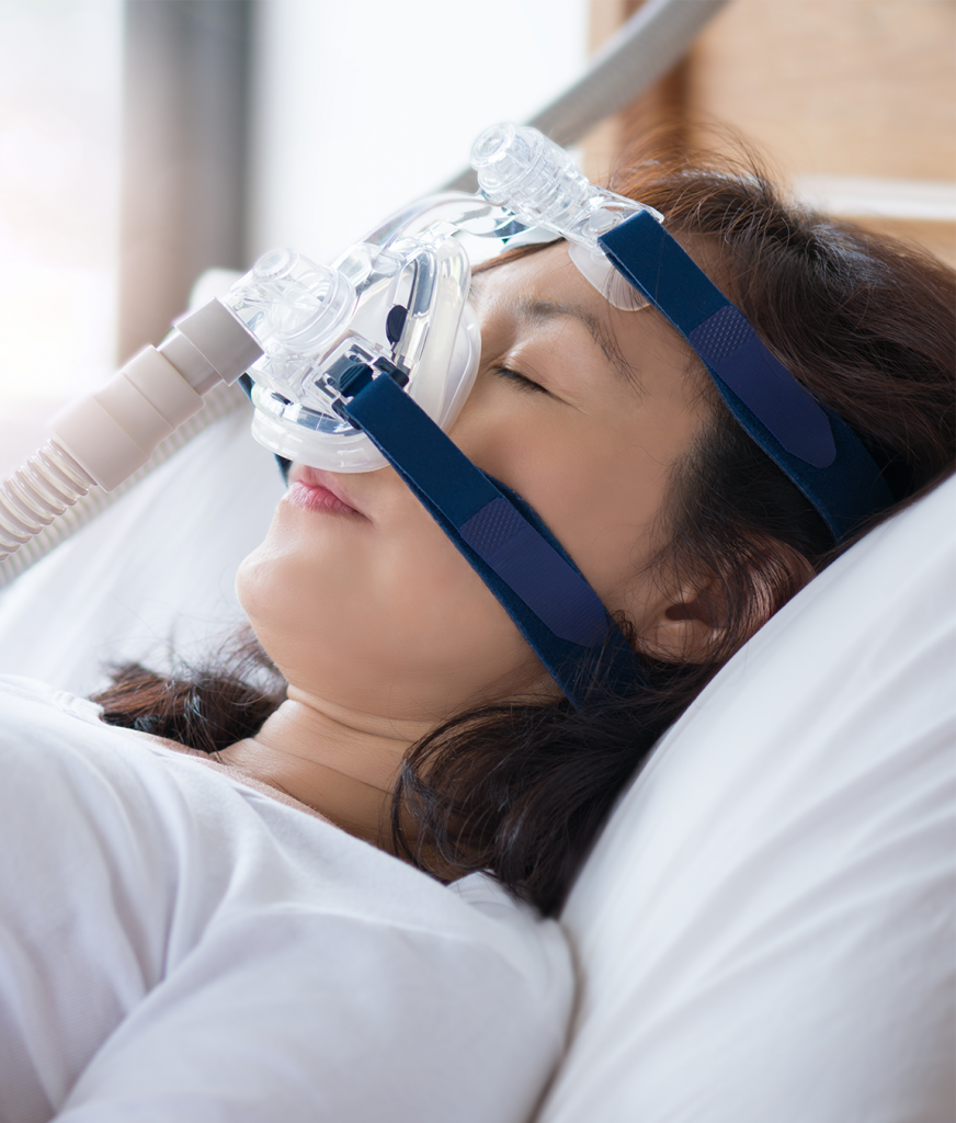 Woman wearing a sleep mask