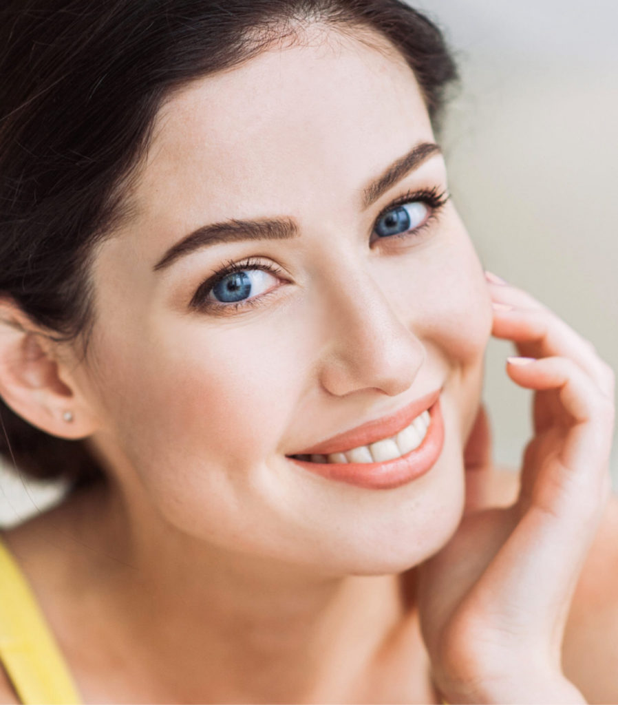 Blue-eyed woman with great skin